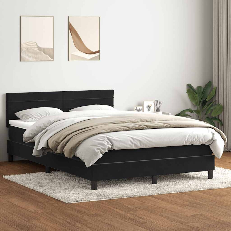 vidaXL Boxspring met matras fluweel zwart 160x210 cm vidaXL Boxspring met matras fluweel zwart 160x210 cm afbeelding 1