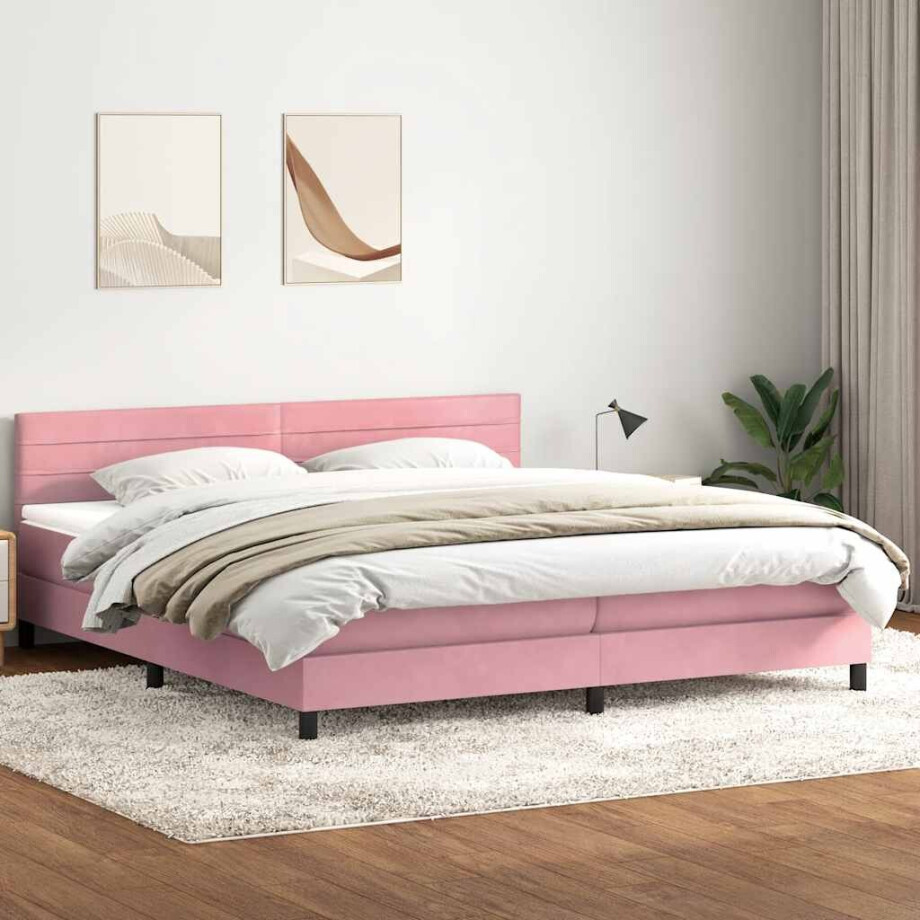 vidaXL Boxspring met matras fluweel roze 180x210 cm afbeelding 1