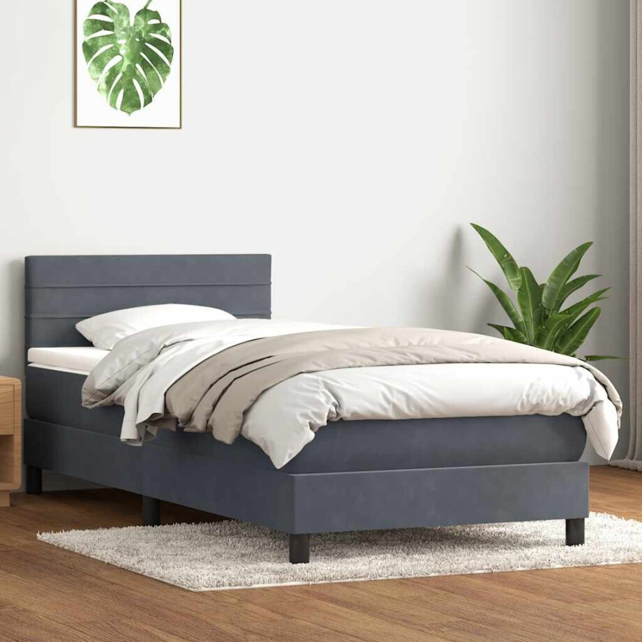 vidaXL Boxspring met matras fluweel donkergrijs 90x220 cm afbeelding 1