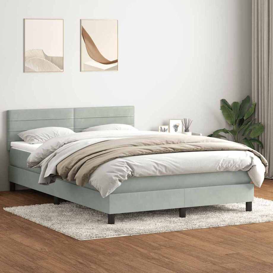 vidaXL Boxspring met matras fluweel lichtgrijs 160x220 cm afbeelding 1