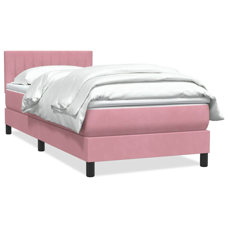 vidaXL Boxspring met matras fluweel roze 90x210 cm afbeelding 1