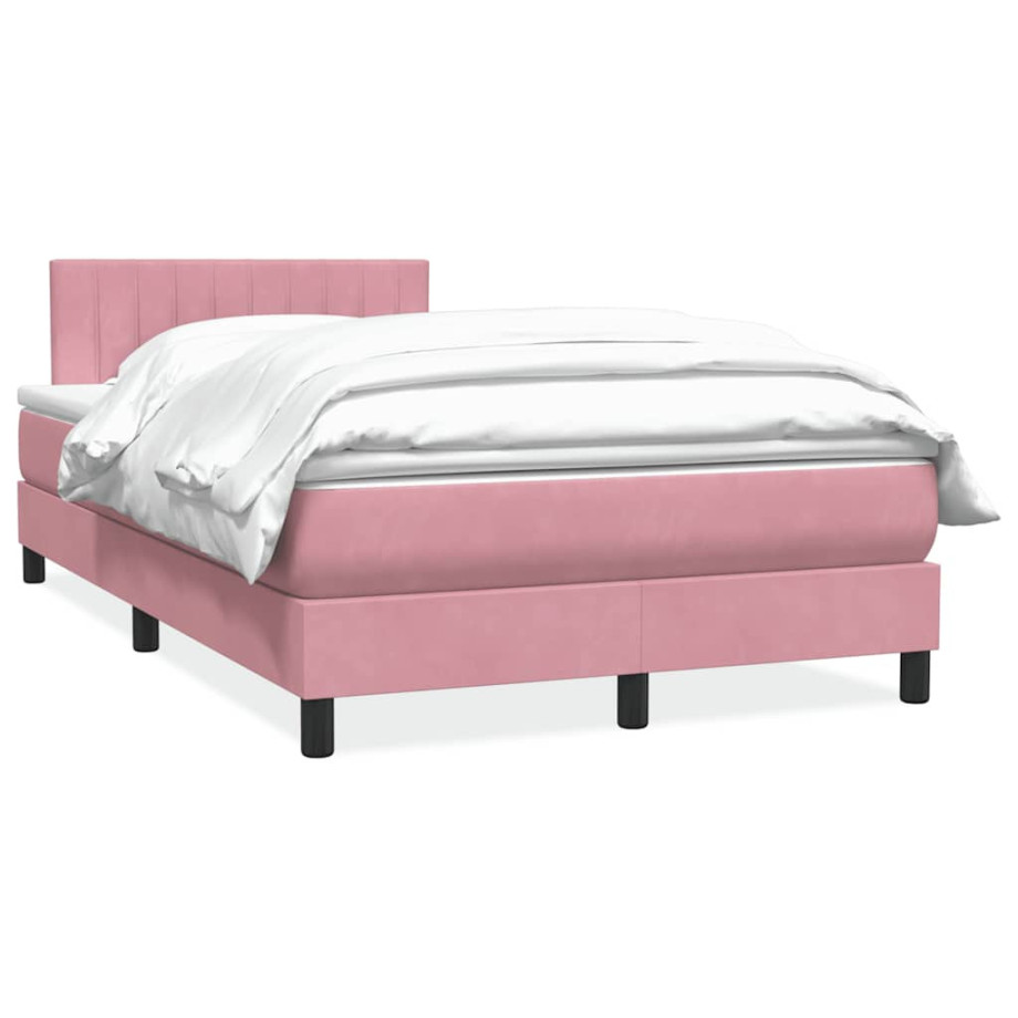 vidaXL Boxspring met matras fluweel roze 120x210 cm afbeelding 1