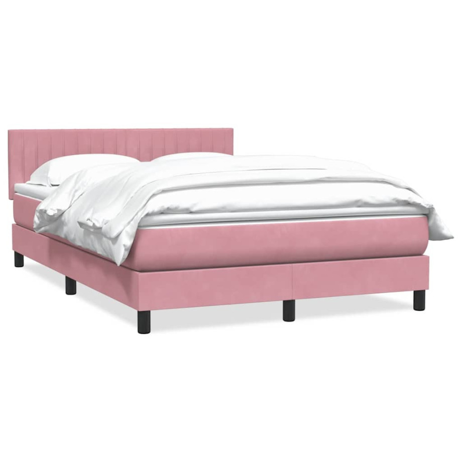 vidaXL Boxspring met matras fluweel roze 140x210 cm afbeelding 1