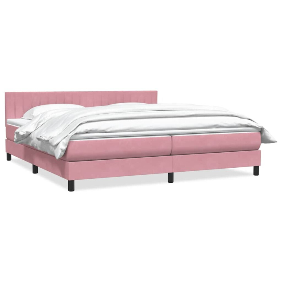 vidaXL Boxspring met matras fluweel roze 180x210 cm afbeelding 1