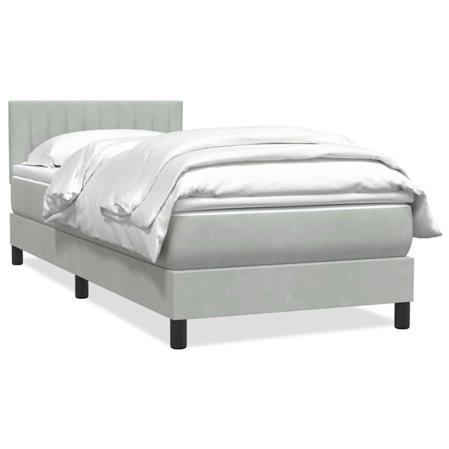 vidaXL Boxspring met matras fluweel lichtgrijs 80x220 cm afbeelding 1