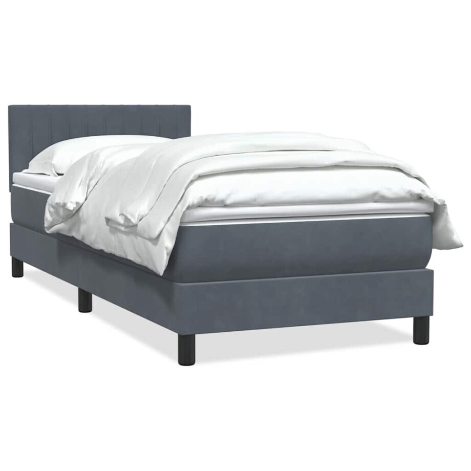 vidaXL Boxspring met matras fluweel donkergrijs 80x220 cm afbeelding 1