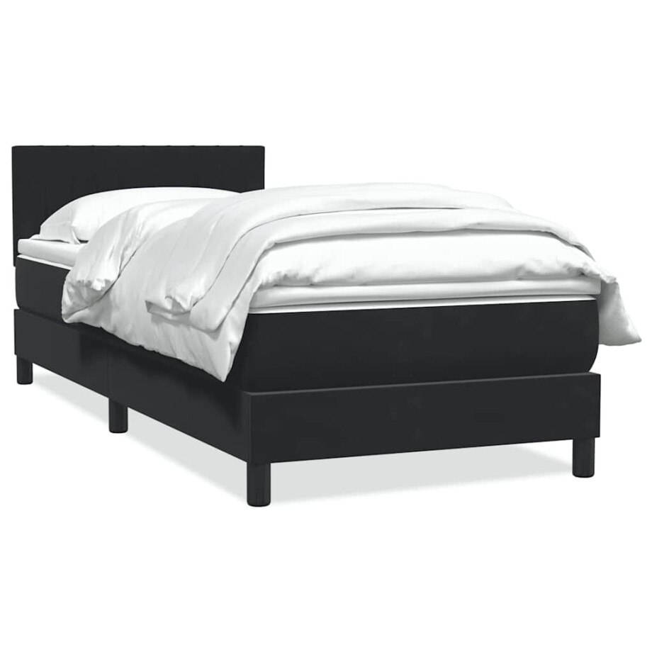 vidaXL Boxspring met matras fluweel zwart 80x220 cm afbeelding 1