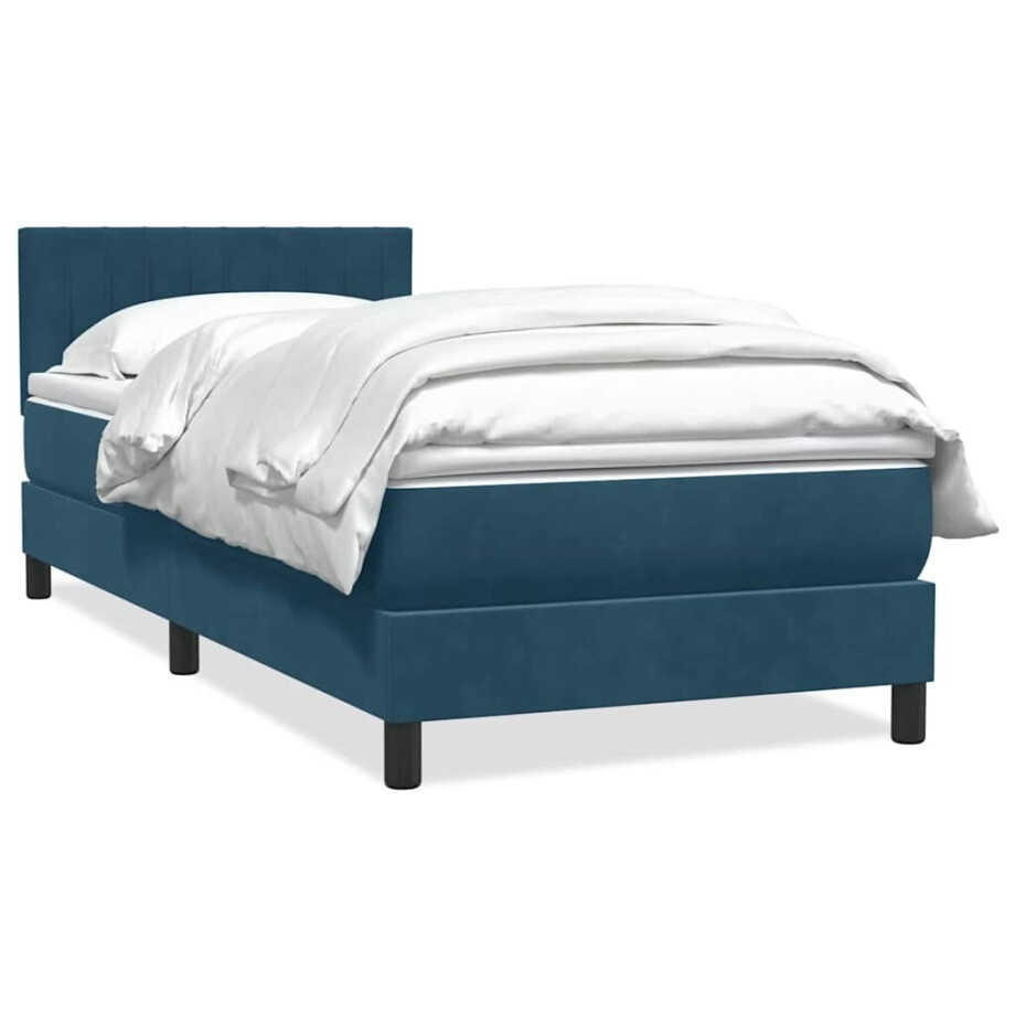 vidaXL Boxspring met matras fluweel donkerblauw 80x220 cm afbeelding 1