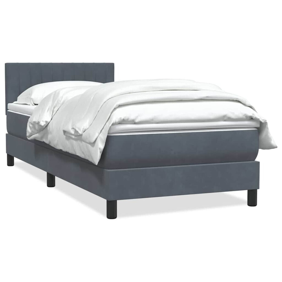 vidaXL Boxspring met matras fluweel donkergrijs 90x220 cm afbeelding 1