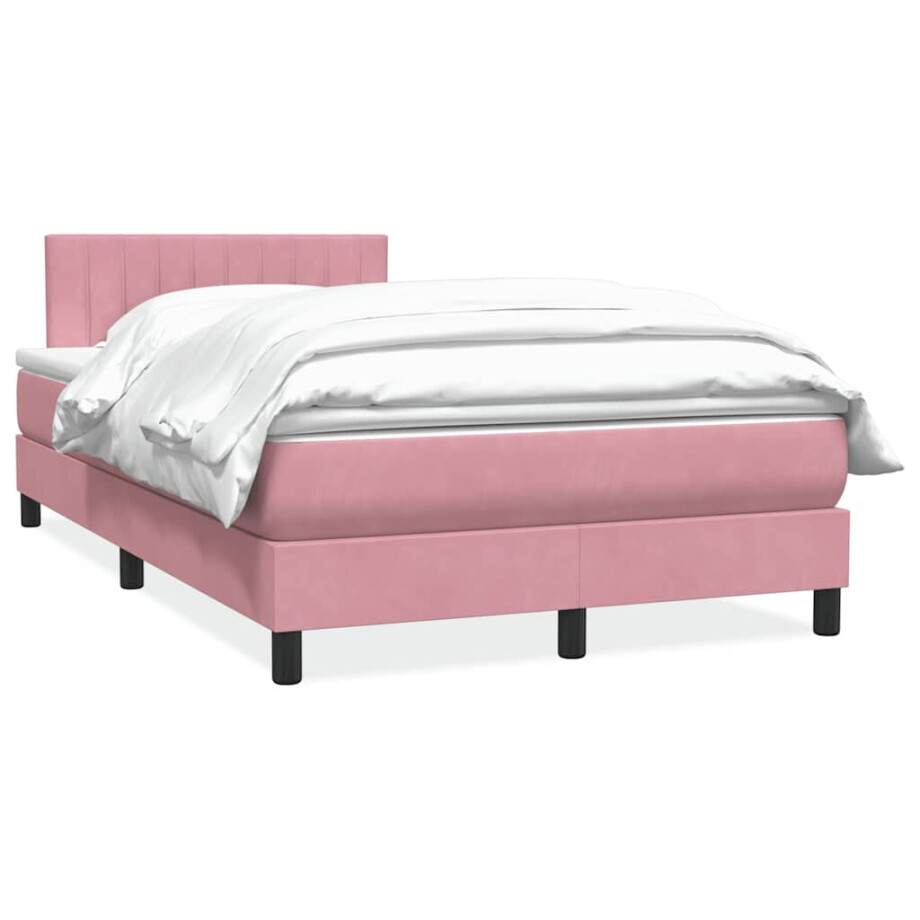 vidaXL Boxspring met matras fluweel roze 120x220 cm afbeelding 1