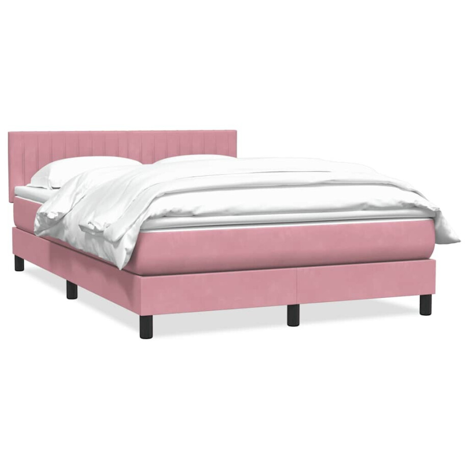 vidaXL Boxspring met matras fluweel roze 140x220 cm afbeelding 1