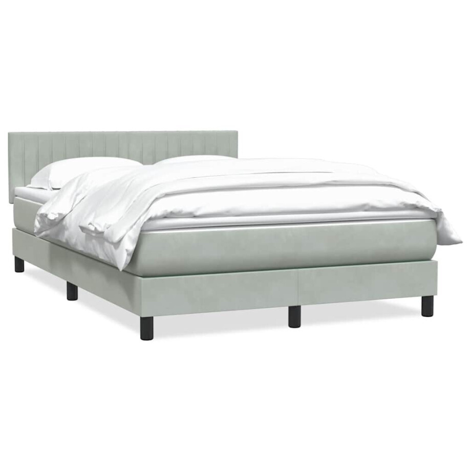 vidaXL Boxspring met matras fluweel lichtgrijs 160x220 cm afbeelding 1