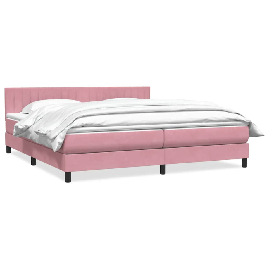 vidaXL Boxspring met matras fluweel roze 180x220 cm afbeelding 1