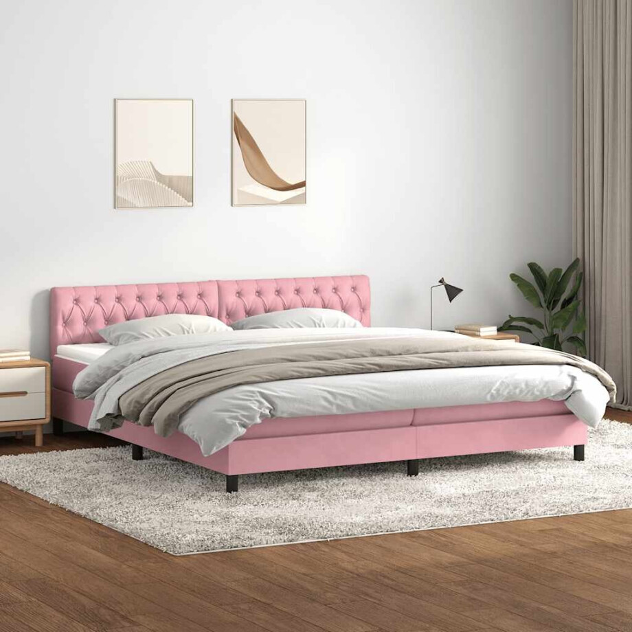 vidaXL Boxspring met matras fluweel roze 180x210 cm afbeelding 1