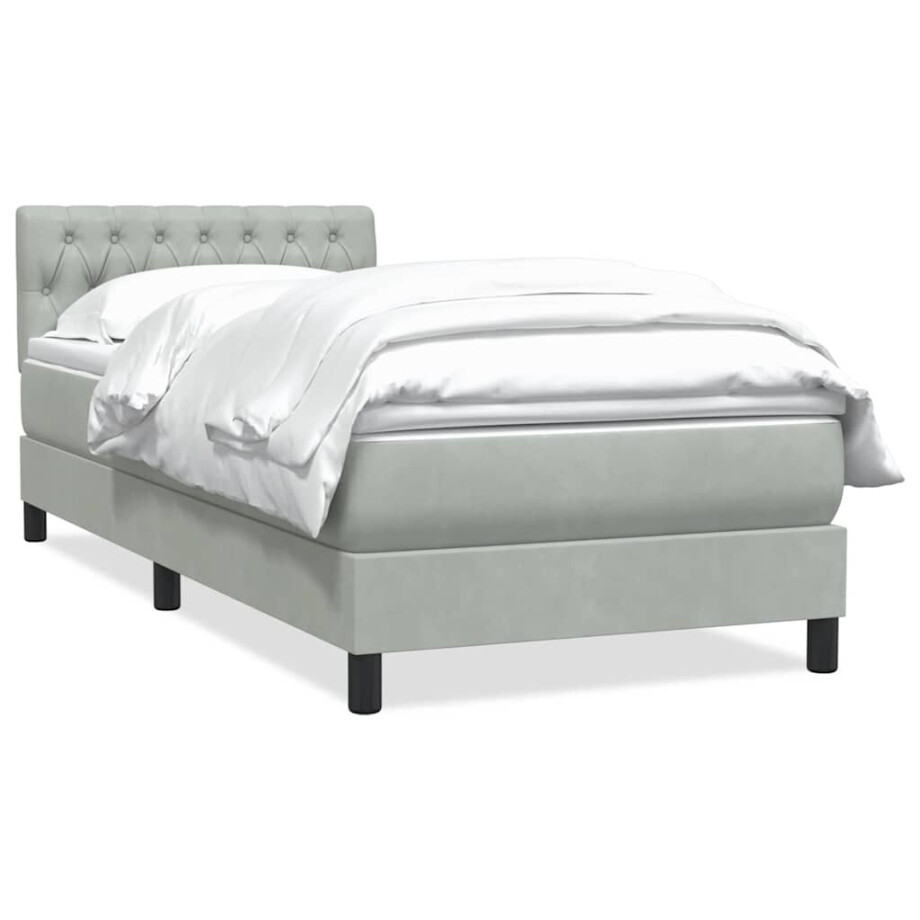 vidaXL Boxspring met matras fluweel lichtgrijs 90x220 cm afbeelding 1