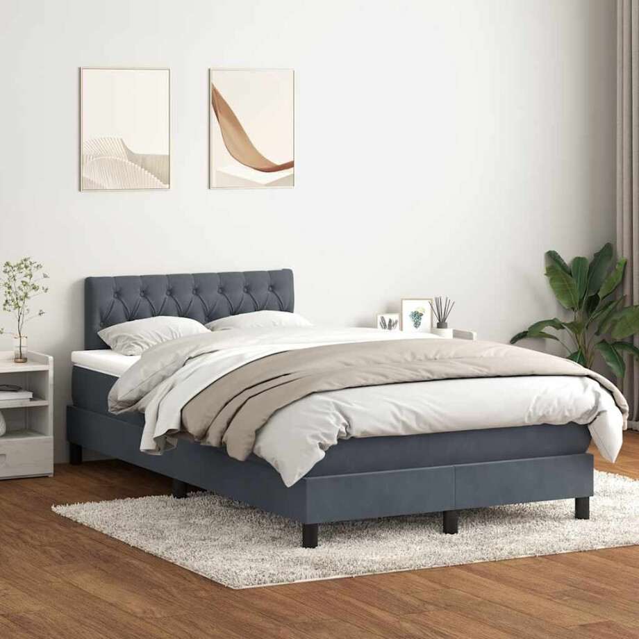 vidaXL Boxspring met matras fluweel donkergrijs 120x220 cm afbeelding 1