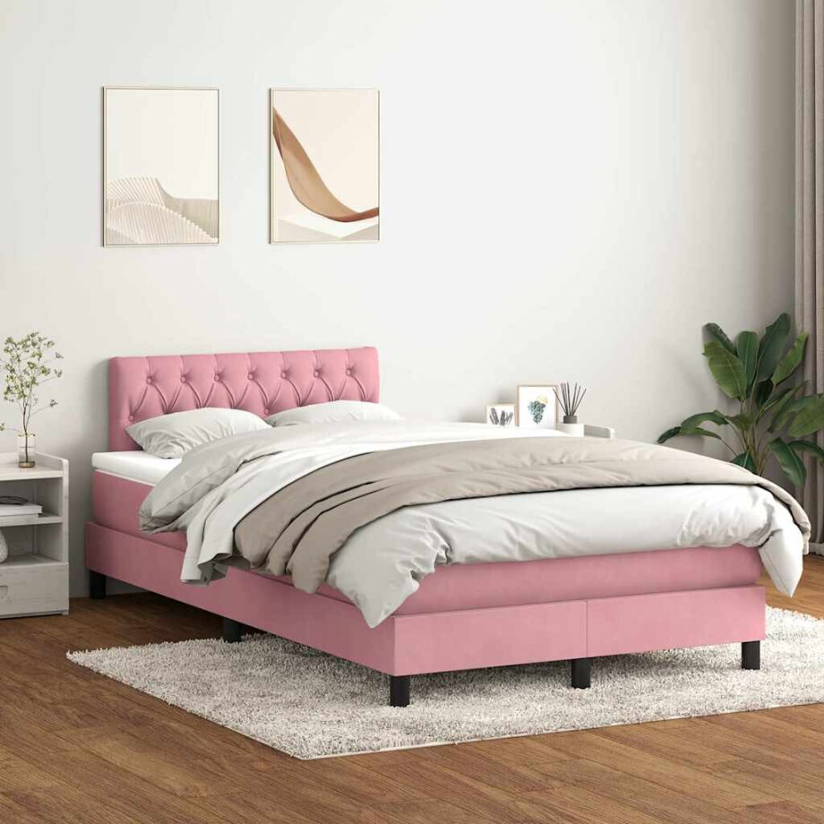 vidaXL Boxspring met matras fluweel roze 120x220 cm afbeelding 1