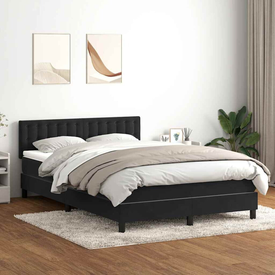 vidaXL Boxspring met matras fluweel zwart 160x210 cm vidaXL Boxspring met matras fluweel zwart 160x210 cm afbeelding 1