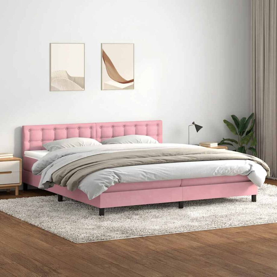 vidaXL Boxspring met matras fluweel roze 180x210 cm afbeelding 1