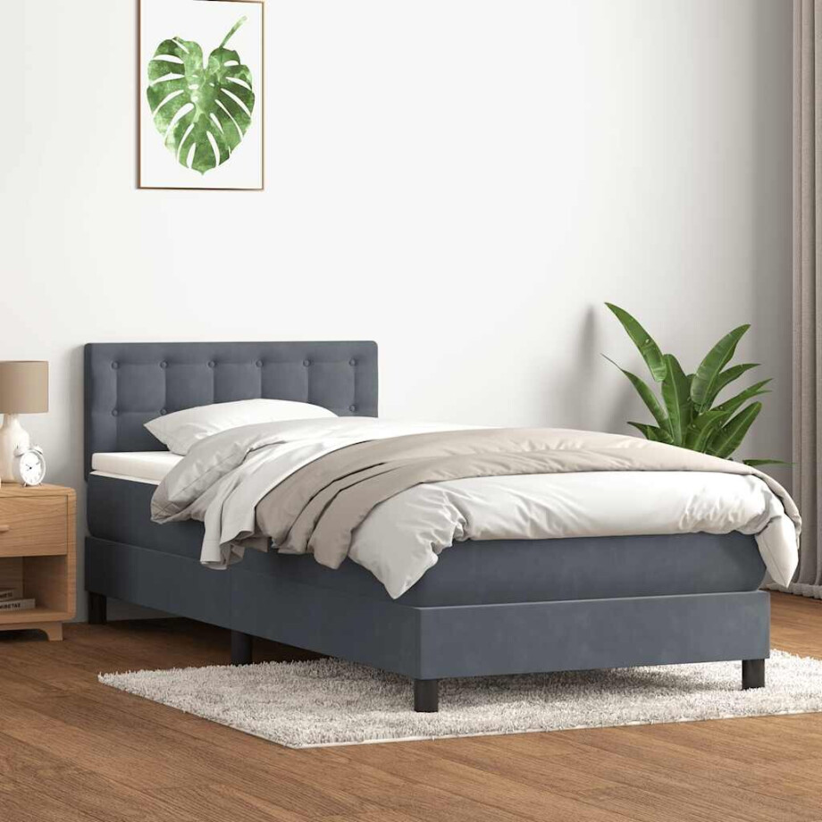 vidaXL Boxspring met matras fluweel donkergrijs 90x220 cm afbeelding 1
