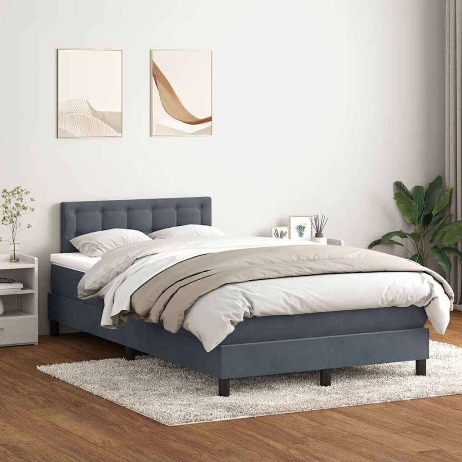 vidaXL Boxspring met matras fluweel donkergrijs 120x220 cm afbeelding 1