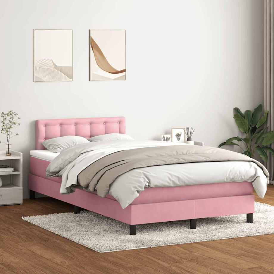 vidaXL Boxspring met matras fluweel roze 120x220 cm afbeelding 1