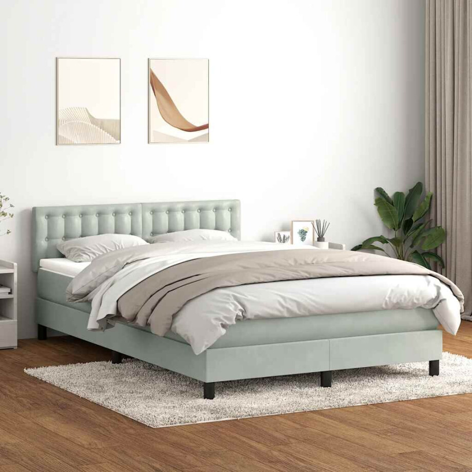 vidaXL Boxspring met matras fluweel lichtgrijs 160x220 cm afbeelding 1