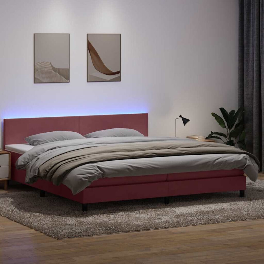 vidaXL Boxspring met matras en LED fluweel roze 180x210 cm afbeelding 1