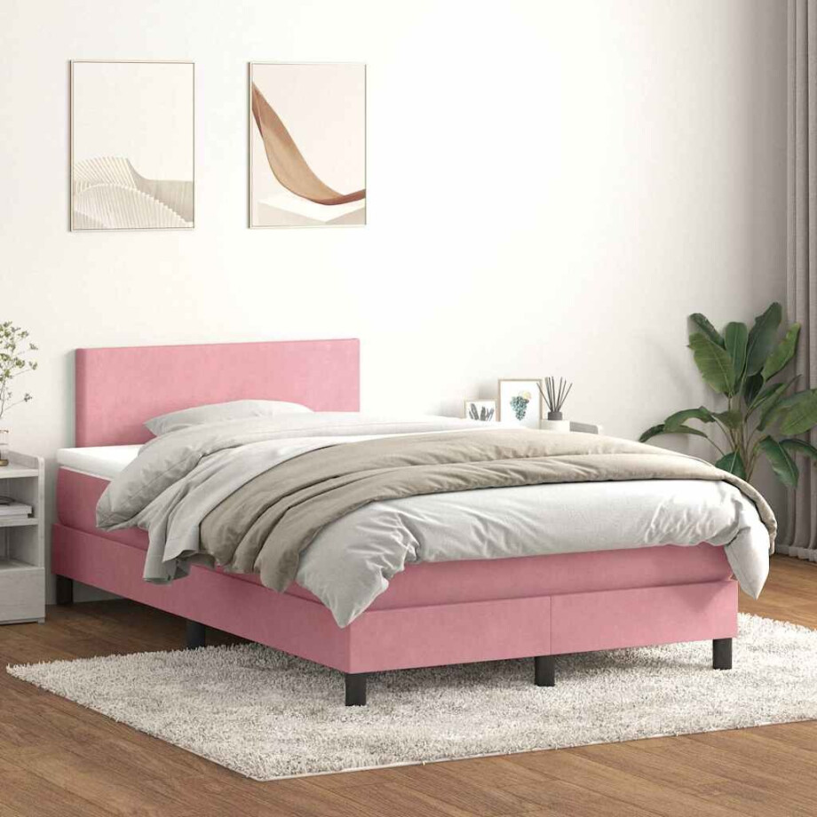 vidaXL Boxspring met matras en LED fluweel roze 120x220 cm afbeelding 1