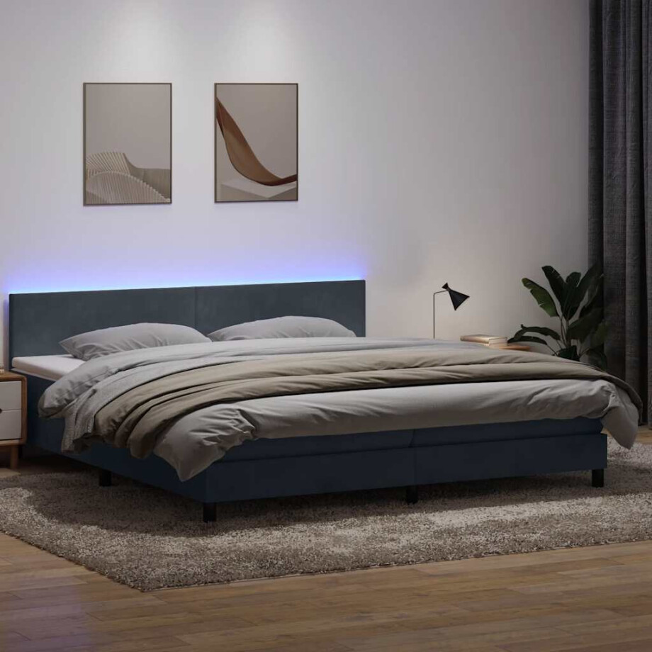 vidaXL Boxspring met matras en LED fluweel donkergrijs 180x220 cm afbeelding 1