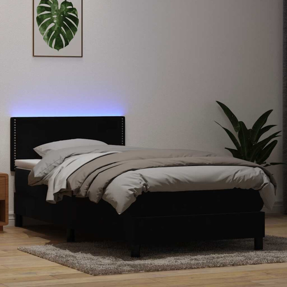 vidaXL Boxspring met matras en LED fluweel zwart 90x210 cm afbeelding 1