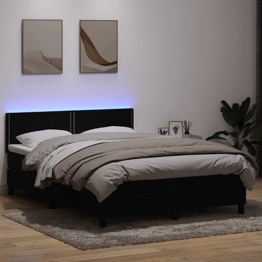 vidaXL Boxspring met matras en LED fluweel zwart 160x210 cm afbeelding 1