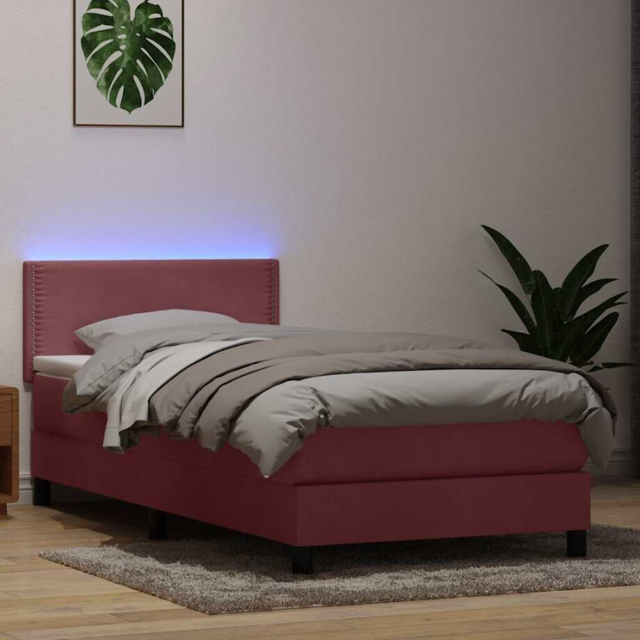 vidaXL Boxspring met matras en LED fluweel roze 100x220 cm afbeelding 1