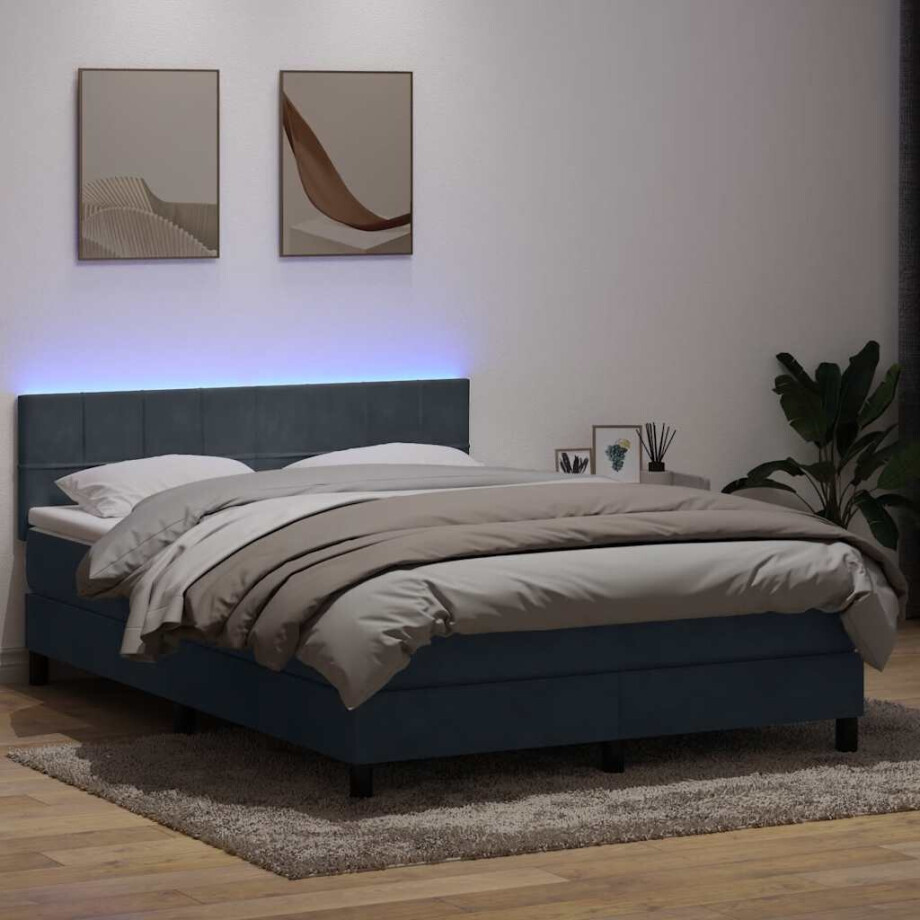 vidaXL Boxspring met matras en LED fluweel donkergrijs 160x210 cm vidaXL Boxspring met matras en LED fluweel donkergrijs 160x210 cm afbeelding 1