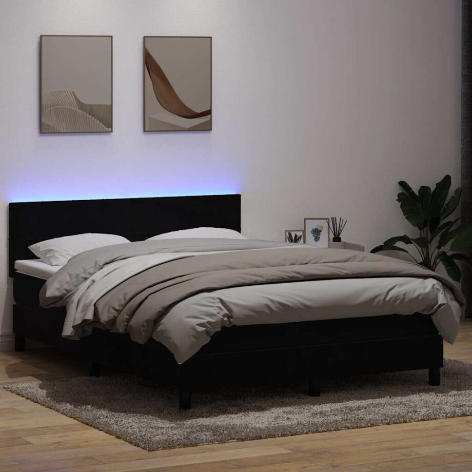 vidaXL Boxspring met matras en LED fluweel zwart 160x210 cm afbeelding 1