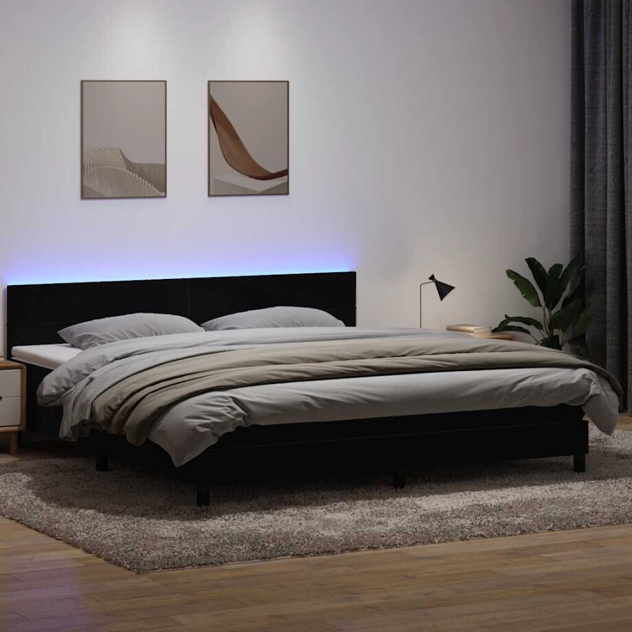 vidaXL Boxspring met matras en LED fluweel zwart 180x210 cm afbeelding 1