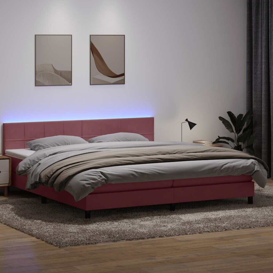 vidaXL Boxspring met matras en LED fluweel roze 180x210 cm afbeelding 1