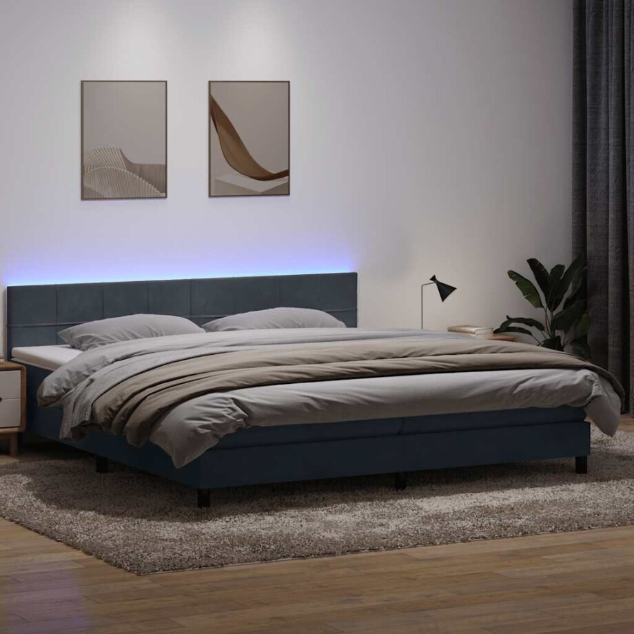 vidaXL Boxspring met matras en LED fluweel donkergrijs 200x210 cm vidaXL Boxspring met matras en LED fluweel donkergrijs 200x210 cm afbeelding 1