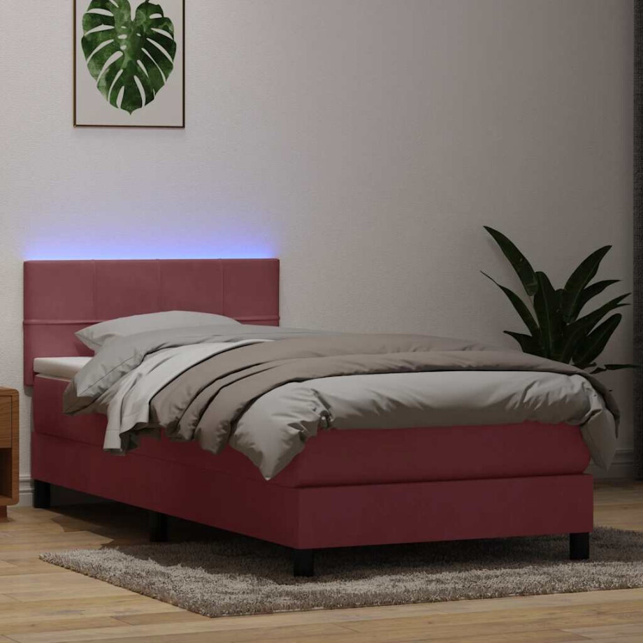 vidaXL Boxspring met matras en LED fluweel roze 80x220 cm afbeelding 1