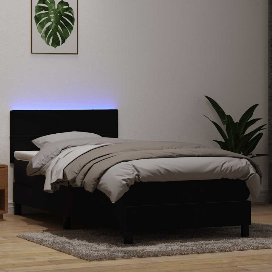 vidaXL Boxspring met matras en LED fluweel zwart 90x220 cm afbeelding 1