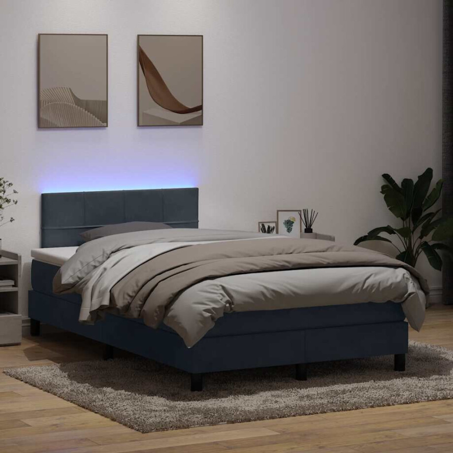 vidaXL Boxspring met matras en LED fluweel donkergrijs 120x220 cm afbeelding 1