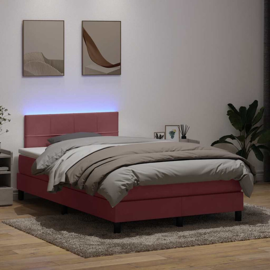 vidaXL Boxspring met matras en LED fluweel roze 120x220 cm afbeelding 1