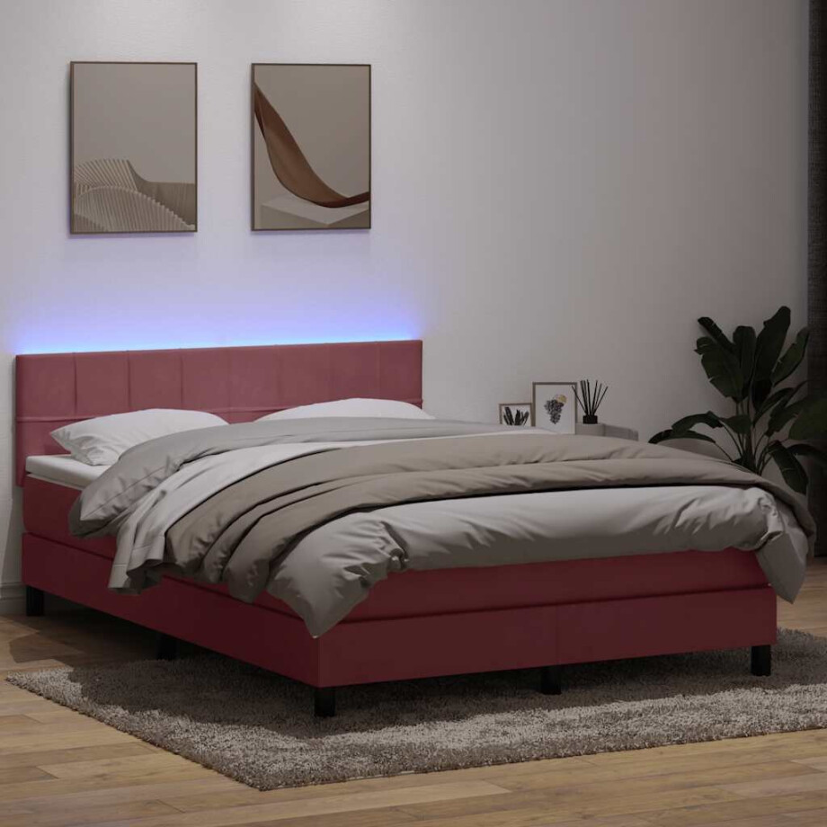 vidaXL Boxspring met matras en LED fluweel roze 160x220 cm afbeelding 1