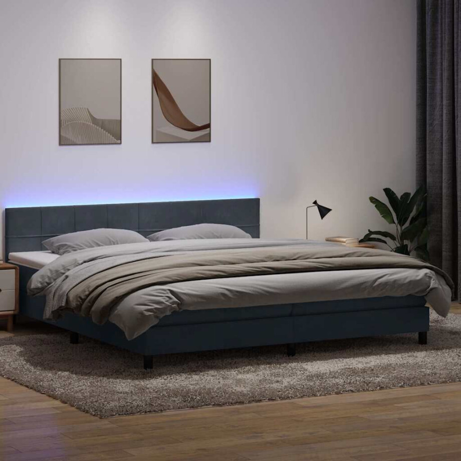 vidaXL Boxspring met matras en LED fluweel donkergrijs 180x220 cm afbeelding 1