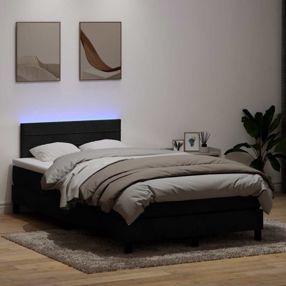 vidaXL Boxspring met matras en LED fluweel zwart 120x210 cm afbeelding 1