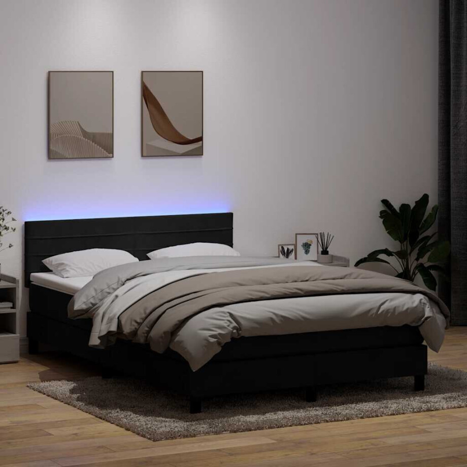 vidaXL Boxspring met matras en LED fluweel zwart 160x210 cm afbeelding 1