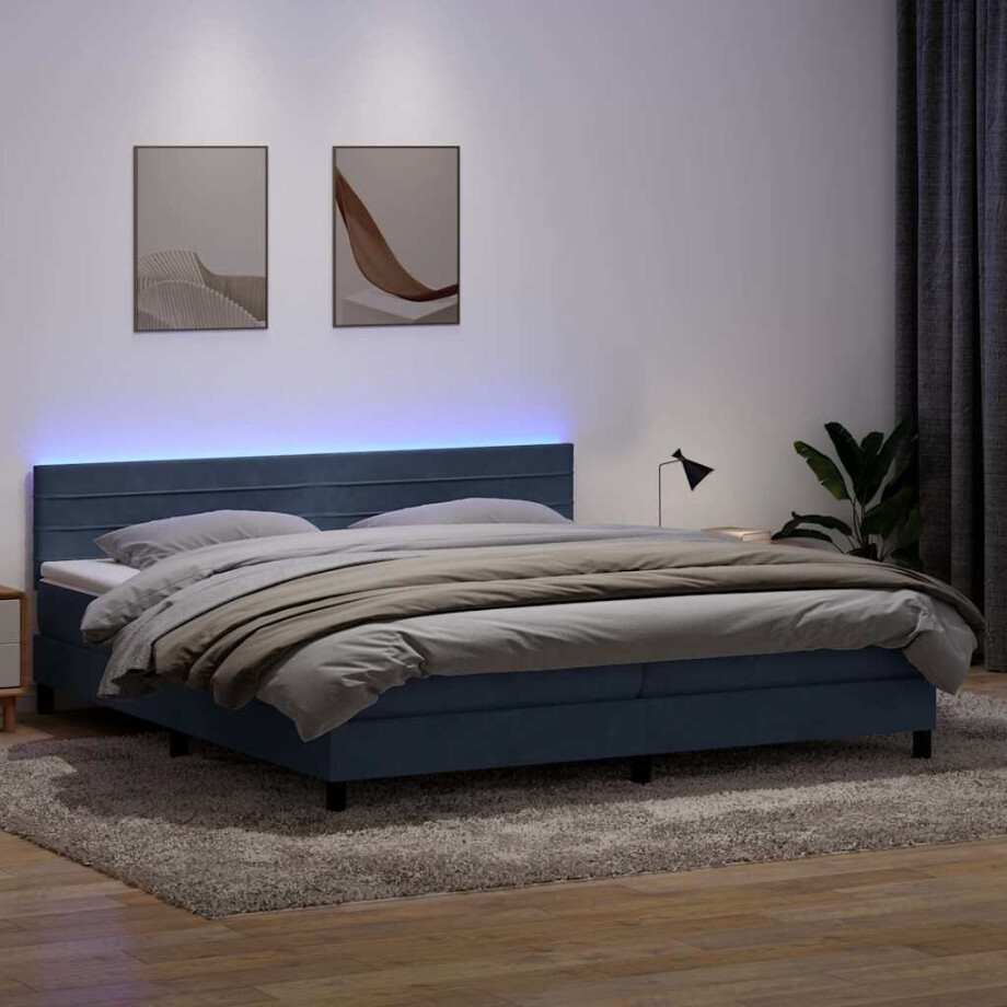 vidaXL Boxspring met matras en LED fluweel donkergrijs 180x210 cm afbeelding 1