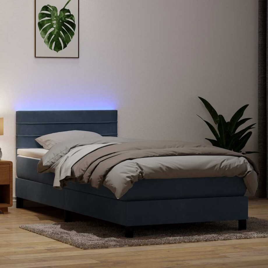 vidaXL Boxspring met matras en LED fluweel donkergrijs 80x220 cm afbeelding 1