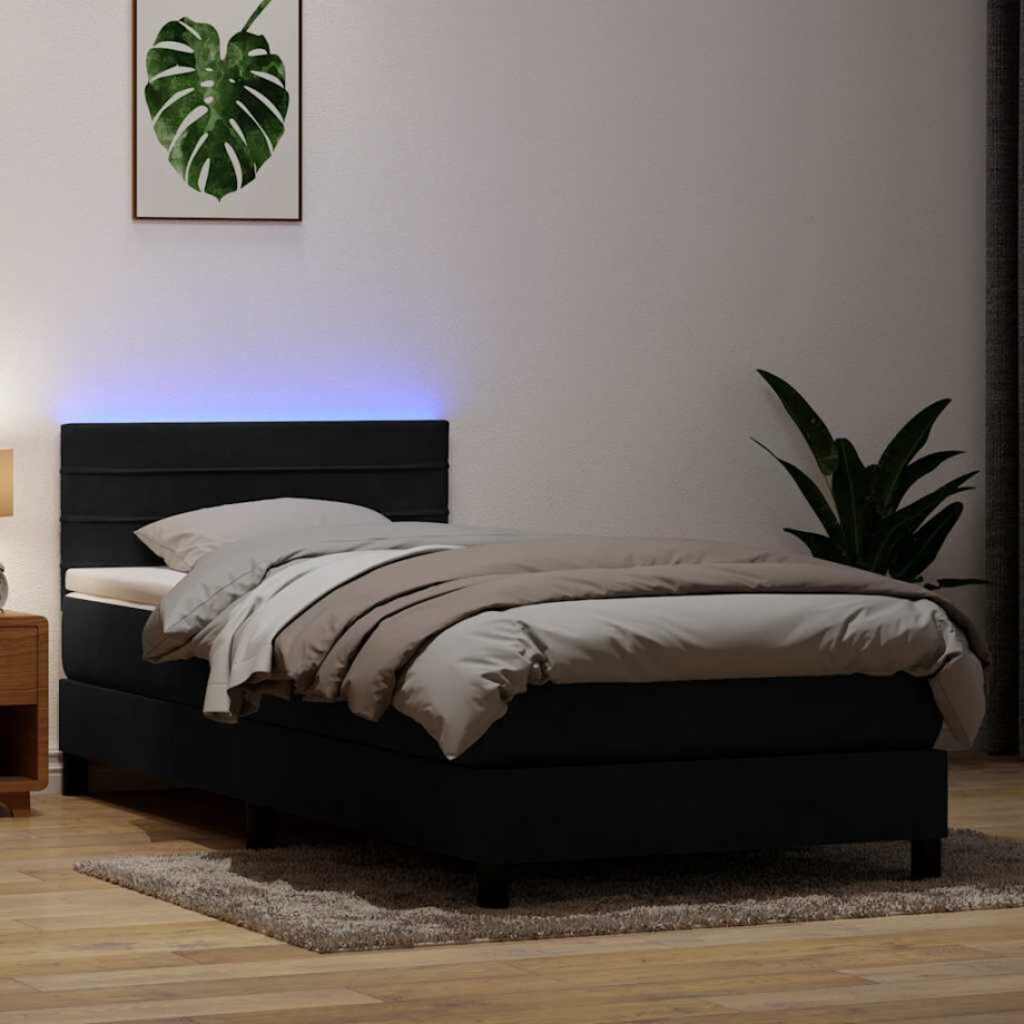 vidaXL Boxspring met matras en LED fluweel zwart 80x220 cm afbeelding 1