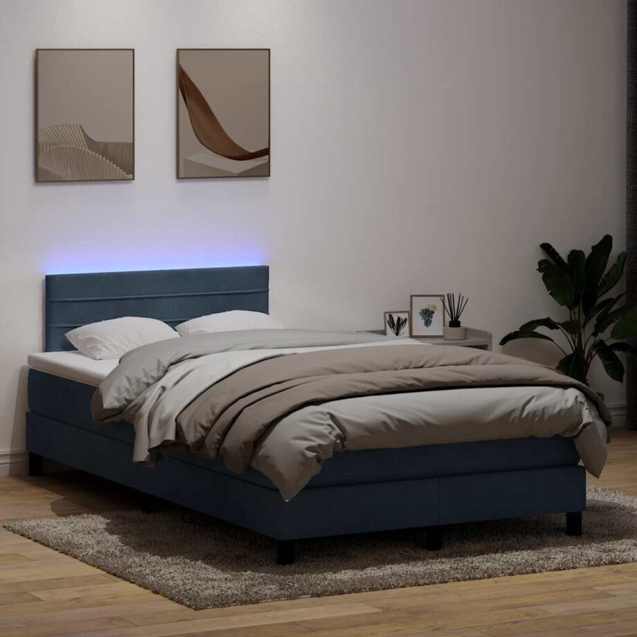 vidaXL Boxspring met matras en LED fluweel donkergrijs 120x220 cm afbeelding 1